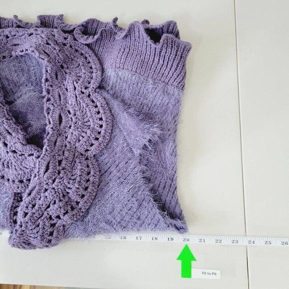 Roz & Ali Womens Plus Size 14/16 Purple Fuzzy Patterned Sweater Vest Cardigan - Picture 3 of 12